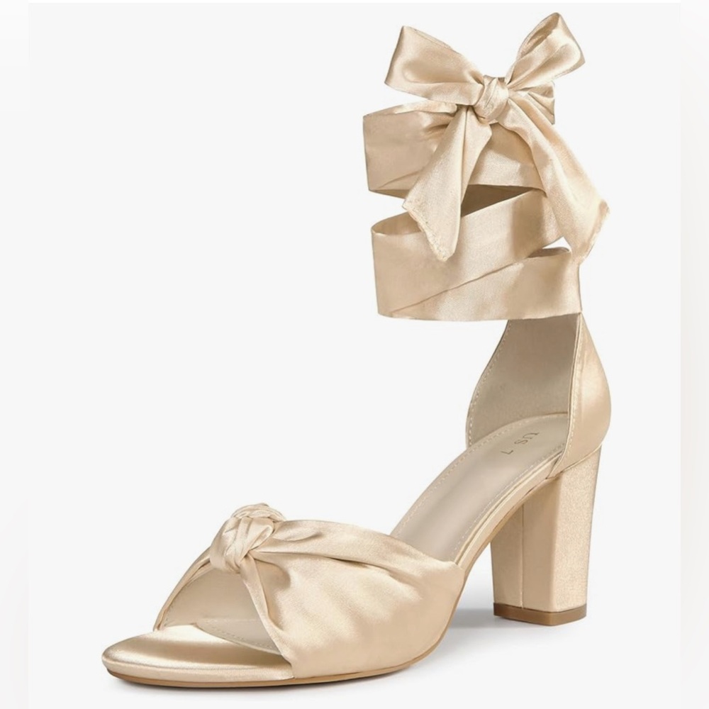 Perphy brand champagne color Satin Women's Heels